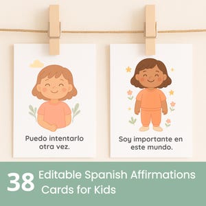 38 Affirmation Cards For Kids Printable,Spanish, Positive Affirmation Cards, Motivational Cards, Kids Mental Health, Kids Anxiety Cards