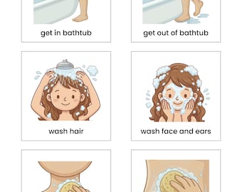 Editable Autism Shower Routine Flashcards for Girls, AAC Communication Visual, Visual Schedule for Autism, Special Needs & Preschool