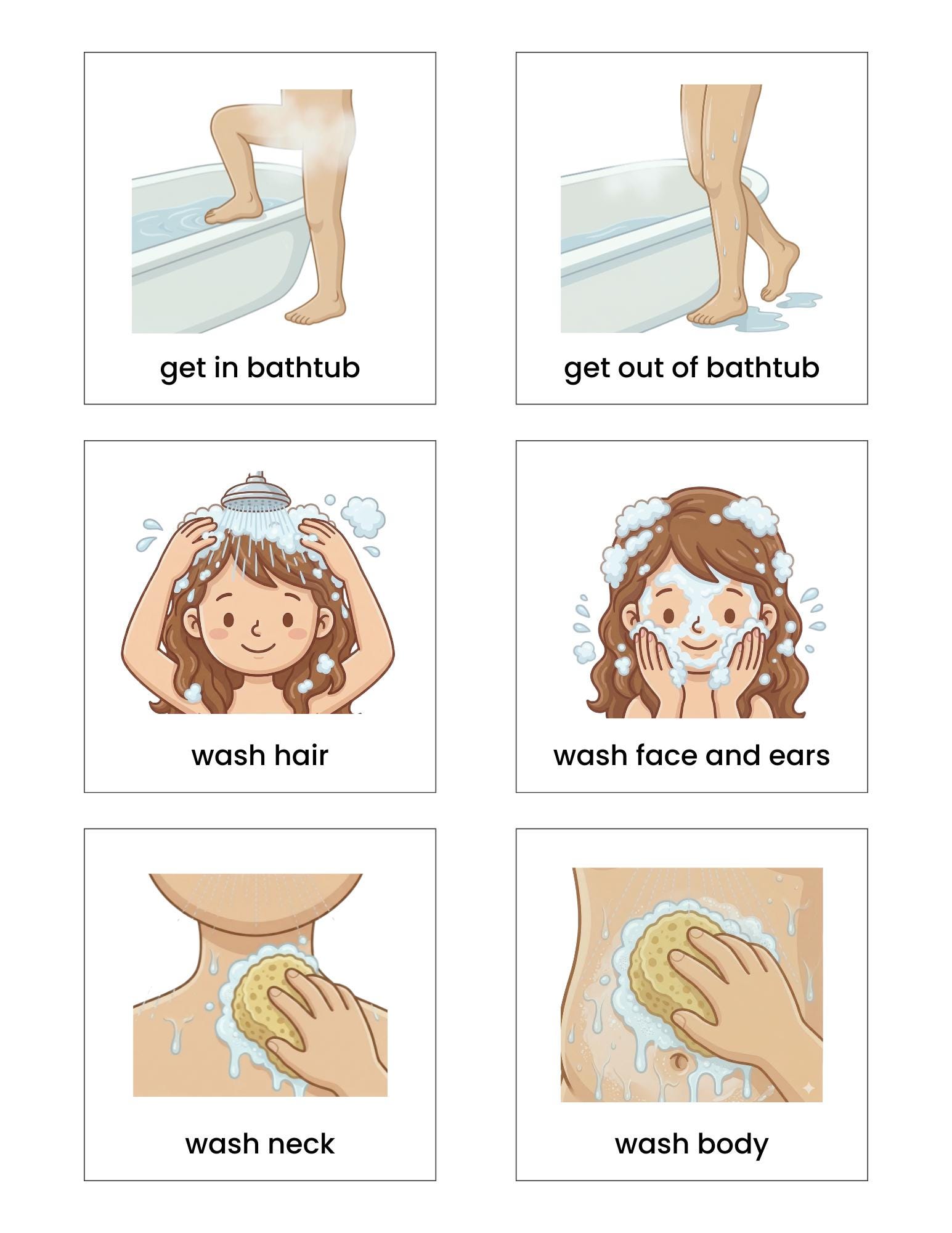 Autism Shower Routine Editable Autism Shower Routine Flashcards for Girls, AAC Communication ...