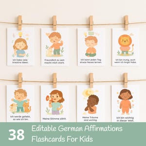 38 Affirmation Cards For Kids Printable, German, Positive Affirmation Cards, Motivational Cards,Mental Health, Affirmationskarten für Kinder