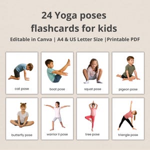 24 cartes flash de yoga pour enfants, matériel Montessori, images réelles, impressions préscolaires en anglais, carte imprimable PDF, carte poses de yoga