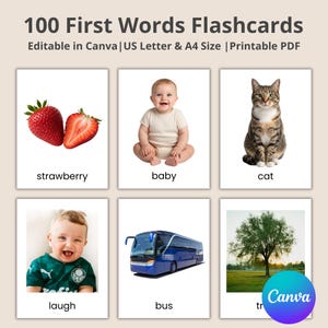Baby First Words Flashcards, Educational Printable, Toddler First Word Flash cards, Speech and Language Flashcards, Autism, Editable cards