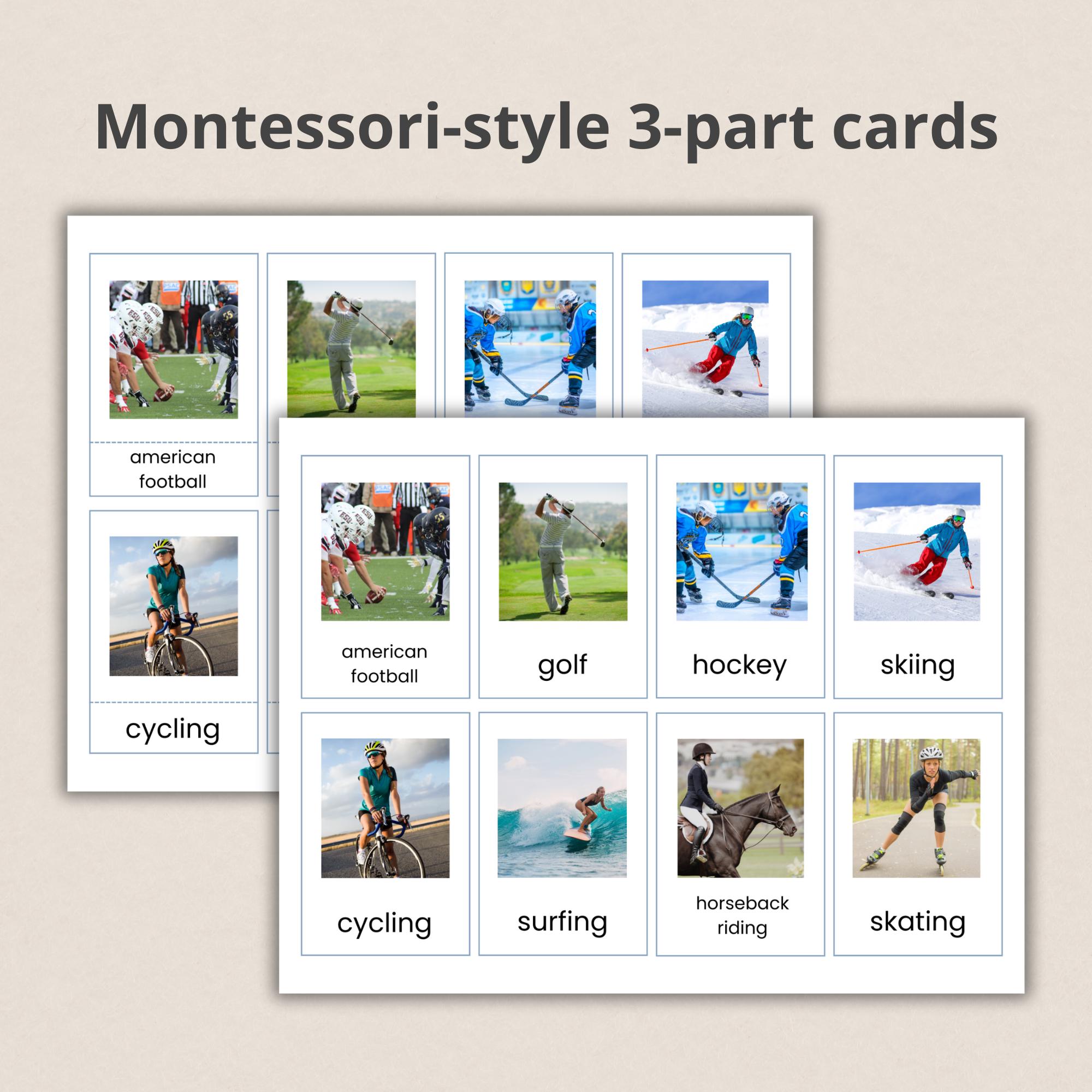 Montessori Sports Flashcards: Real Image 3-part Cards (PDF Printable ...