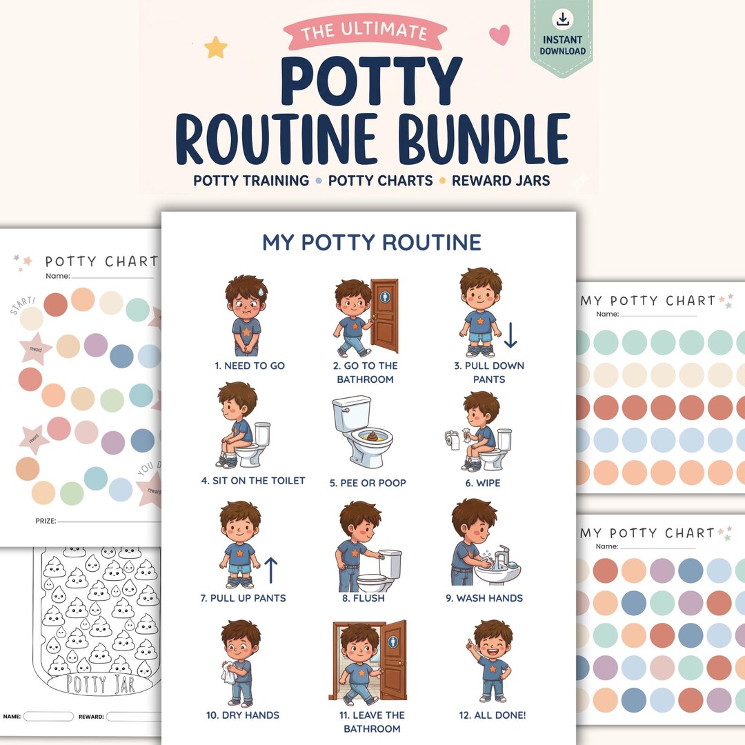 Customize Potty Chart.pdf Potty Training Bundle Printable, Potty Chart, Reward Jar, Toddler ...