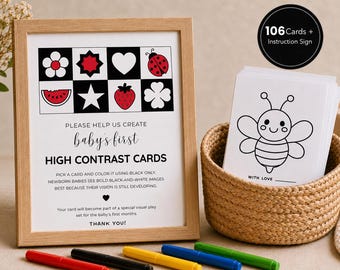 High Contrast Card Station, Black, White & Red Baby Sensory Cards, DIY Contrast Cards, Baby Shower Coloring Cards