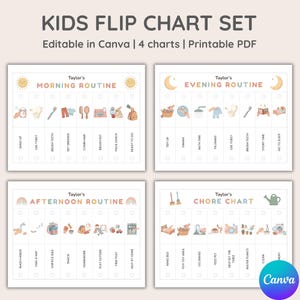 Tabella di routine per bambini, modificabile e stampabile, tabella di routine per andare a letto al mattino e alla sera, programma visivo per bambini, tabella delle faccende domestiche per bambini piccoli, PDF Canva
