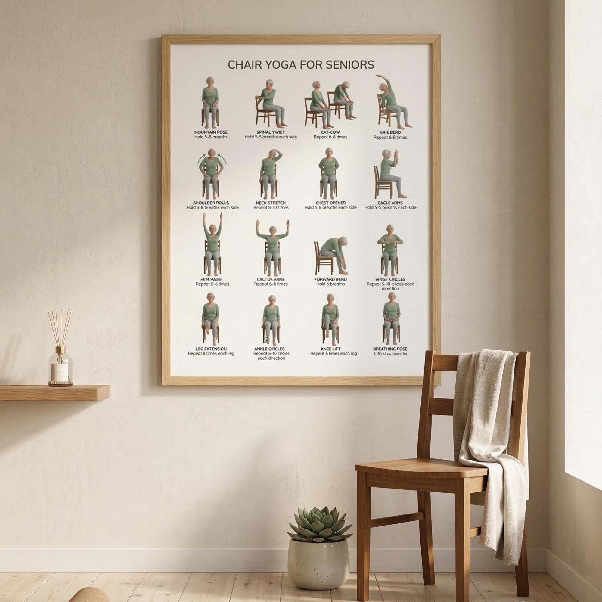 Chair Yoga for Seniors, Printable Chair Yoga, Armchair Exercise Program