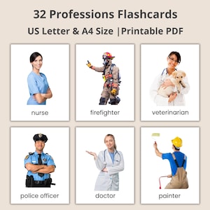 Montessori Professions Flashcards: Real Image 3-Part Cards (PDF Printable, Canva Editable