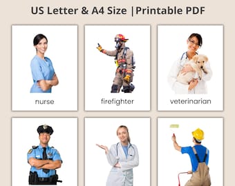 Montessori Professions Flashcards: Real Image 3-Part Cards (PDF Printable, Canva Editable