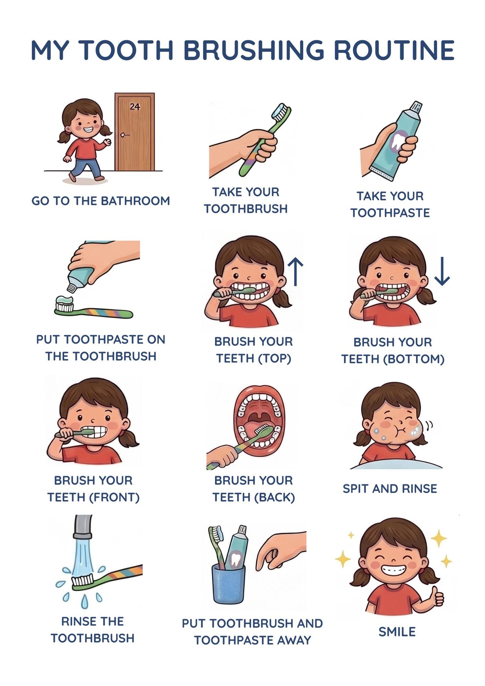Tooth Brushing Routine Poster Girl | Autism Visual Schedule | Kids ...