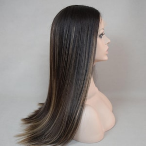 Balayage donkerbruine highlights Europese maagd haar Joodse pruik Sheitel Zwitserse koosjer koosjer pruik voor dames