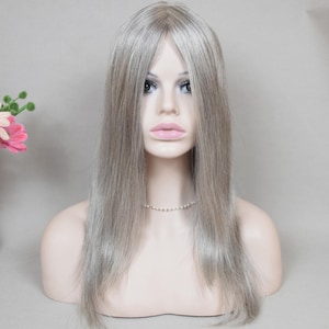 Silk Top White Grey European Human Virgin Hair Kosher Wig Sheitel Preminum Quality Hair PU Aound Jewish Wigs For Women Alopecia Hair Loss
