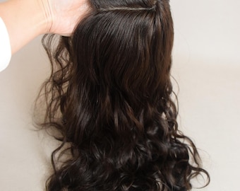 Silk Top Dark Brown European Human Virgin Hair Topper Jewish Kosher Wigs Topper Hairpiece Toupee For Women For Thinning Hair