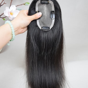 2.75x5&quot; Mono Base Black Human Virgin Hair Topper Luxious Quality Silk Hair Toupee Gifts For Women For Thinning Hair
