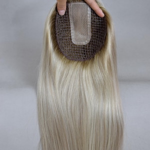 Breathable Fishnet Mesh Integration Hair System Ash Blonde European Virgin Hair Topper Gifts For Women For Thinning Hair