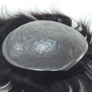 男性用かつら Vループ 手結び PU 薄毛 ヘアシステム 人毛代替品 0.06 mm PUベース かつら 男性へのギフト