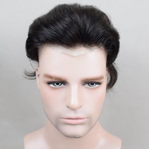 Peluca Auspiciouswig con sistema de encaje francés, peluquín de cabello humano para hombre, regalo para hombres imagen 9