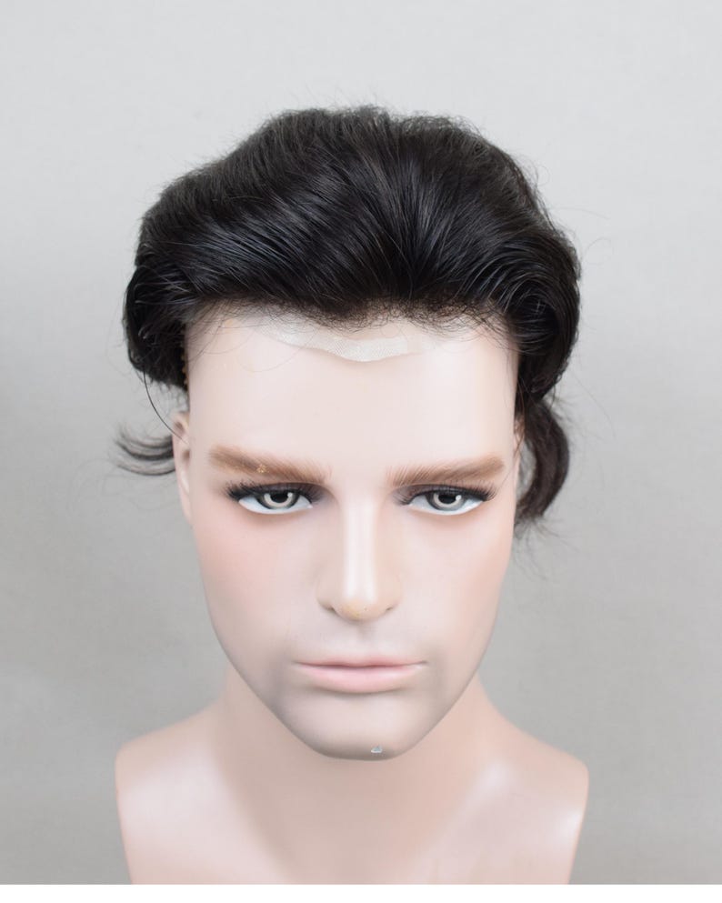 Peluca Auspiciouswig con sistema de encaje francés, peluquín de cabello humano para hombre, regalo para hombres imagen 9