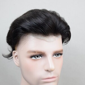 Peluca Auspiciouswig con sistema de encaje francés, peluquín de cabello humano para hombre, regalo para hombres imagen 10