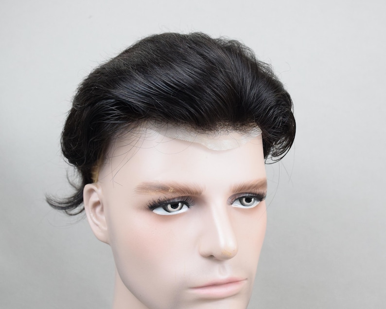 Peluca Auspiciouswig con sistema de encaje francés, peluquín de cabello humano para hombre, regalo para hombres imagen 10