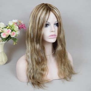 Silk Top Rooted Brown Blonde European Human Virgin Hair Topper Kosher Jewish Wig&#39;s Topper PU Around Hairpiece For Women Alopecia Hair Loss