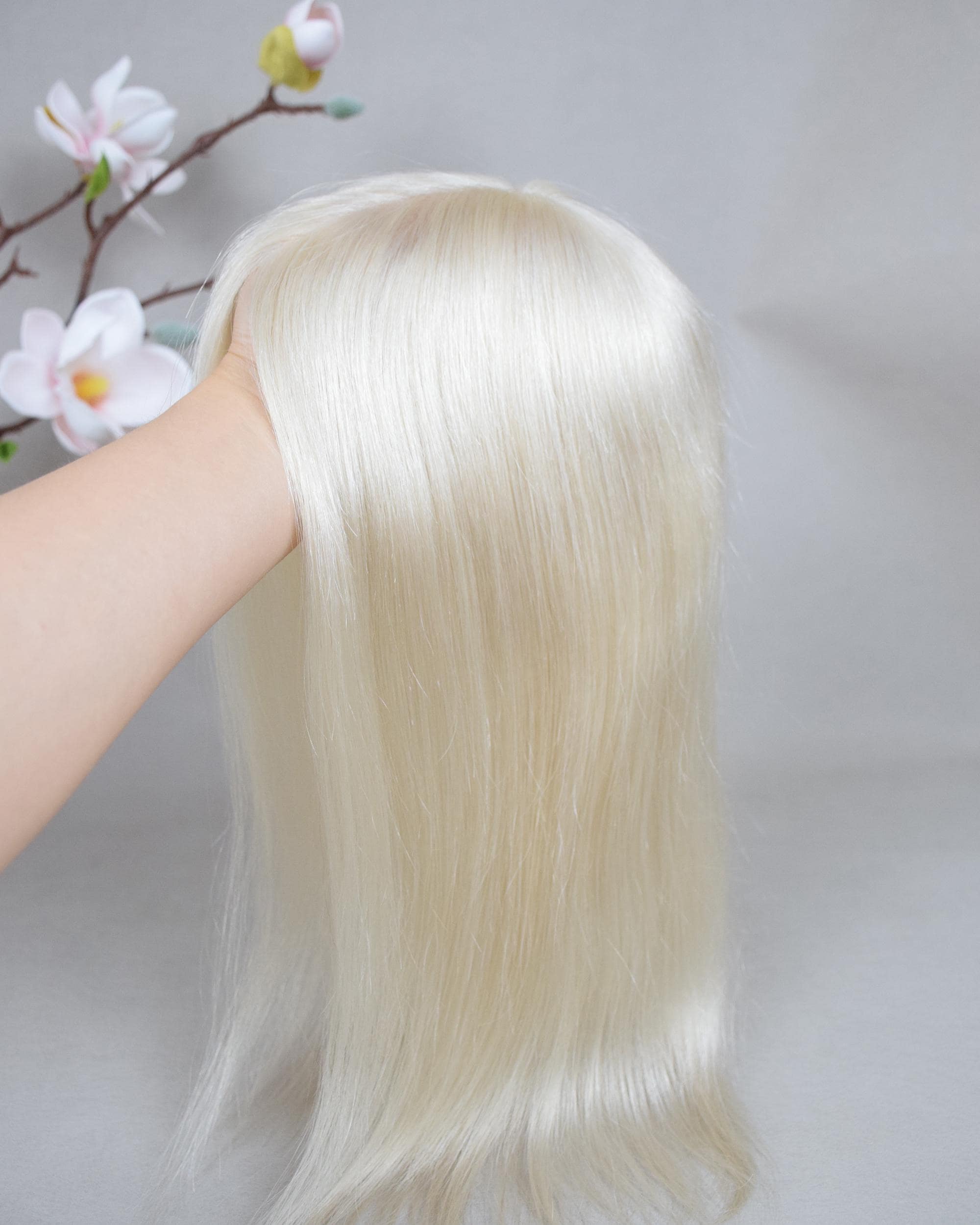 Mono Base White Blonde Human Virgin Hair Topper 5x6" Monofilament Base Platinum Blonde Hair Toupee Gifts For Women For Thinning Hair