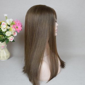 Brown European Human Virgin Hair Kosher Wig Sheitel Swiss Lace Top Front Jewish Wig For Women