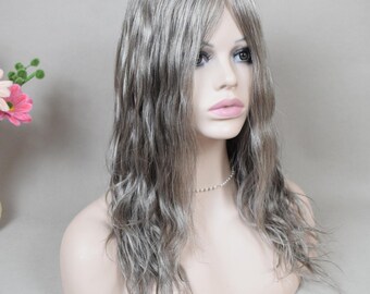 European Virgin Hair Wavy Wig: Silk Top, Dark Brown/Blonde Blend