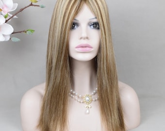 Rooted Brown Blond Highlights European Virgin Hair Topper Silk Base Top Hairpiece For Women