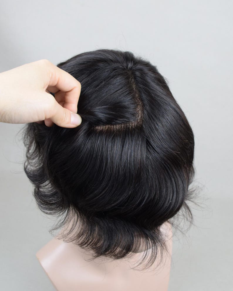 Peluca Auspiciouswig con sistema de encaje francés, peluquín de cabello humano para hombre, regalo para hombres imagen 5
