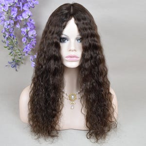 Dark Brown Silk Top Curly European Human Virgin Hair Jewish Kosher Wig&#39;s Topper PU Around Hairpiece Toupee For Women Alopecia Hair Loss