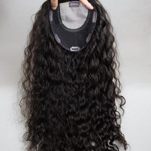 Curly European Human Virgin Hair Topper: Dark Brown 1B Silk Top Hairpiece For Women