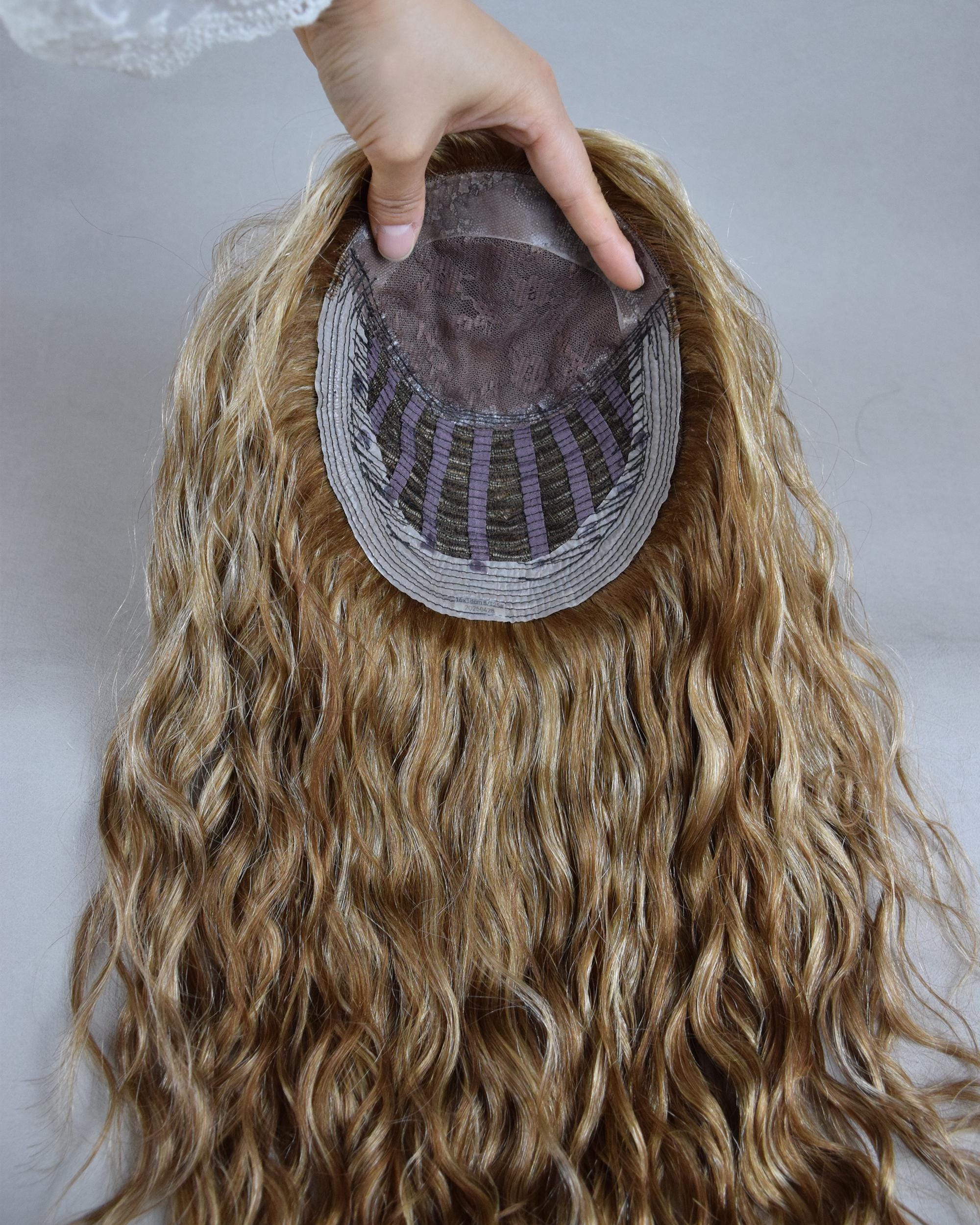 Silk Top Curly Golden Blonde European Human Virgin Hair Jewish Kosher Wigs Topper Luxious Quality Hair Toupee For Women Alopecia Hair Loss