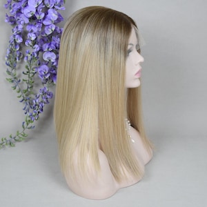Rooted Blonde European Virgin Hair Kosher Wig Sheitel Swiss Lace Top Jewish Wig For Women