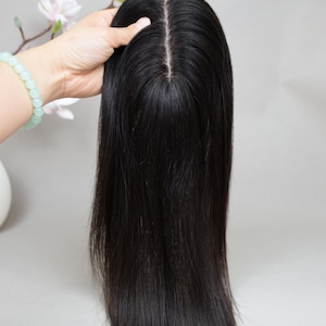 3x5&quot; Silk Base Black Human Hair Topper 12&quot; Luxious Quality Hair Toupee Gifts For Women Thinning Hair