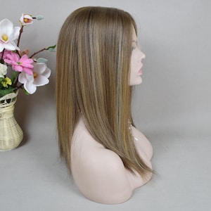 Balayage Brown Blonde European Virgin Hair Wig: Kosher Sheitel Swiss Lace Top