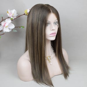 Balayage bruin highlights Europees maagdelijk haar Joodse pruik Zwitserse kanten top koosjer pruik Sheitel