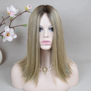 Balayage Rooted Ashy Blonde European Virgin Hair Jewish Wig Sheitel Silk Skin Top Kosher Wig For Women