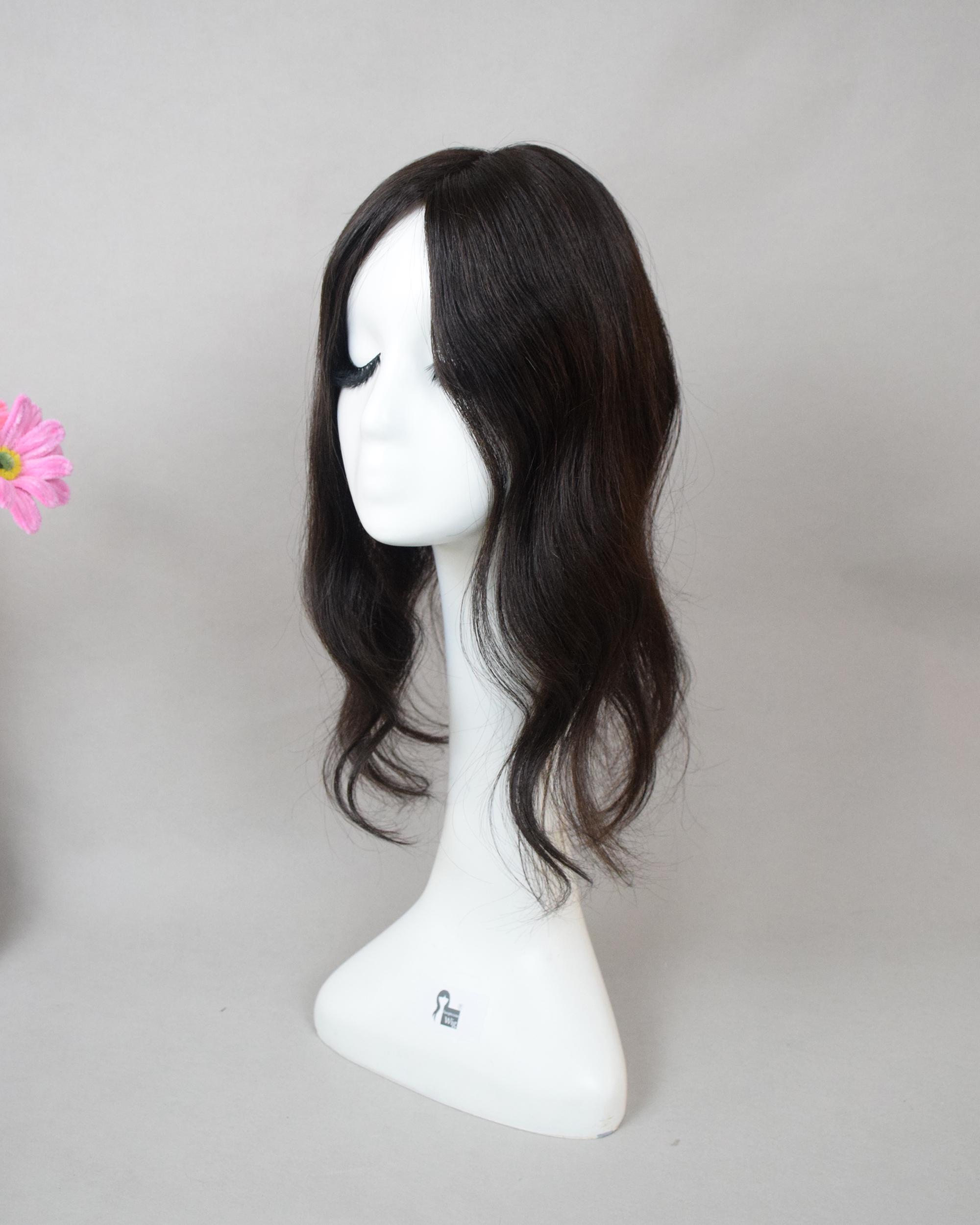 Mono PU Base Black Human Virgin Hair Topper Toupee For Women For Thinning Hair