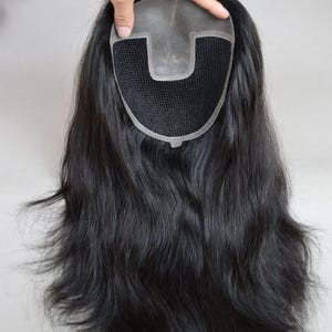 黒髪メッシュ統合ヘアシステム #1B 黒髪 6x7インチ PUフロントフィッシュネットメッシュ統合ヘアシステム 女性用 薄毛用