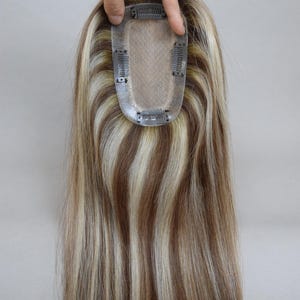 3x5&quot; Silk Base Human Hair Topper: Brown Blonde Highlights, 18&quot;