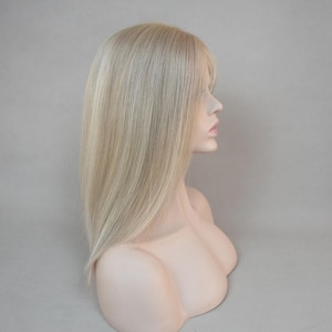 Ashy Blonde European Virgin Hair Kosher Wig Sheitel Swiss Lace Top Front Human Virgin Hair Jewish Wig Medium Cap Size For Women Gifts
