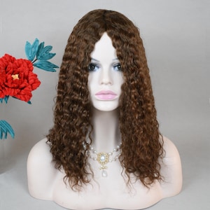 Silk Top Curly Medium Brown European Human Virgin Hair Topper PU Around Kosher Jewish Wig&#39;s Topper Hairpiece For Women Alopecia Hair Loss