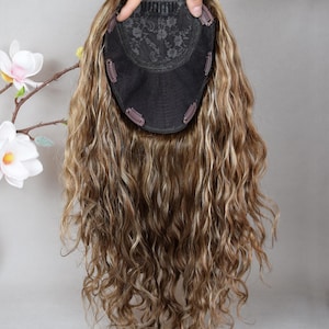 8x8" Zijden Top Krullend Bruin Blond Europees Maagdelijk Haar Joods Koosjer Pruiken Topper Zijde Basis Haarstukje Toupet Voor Vrouwen Haarvolume