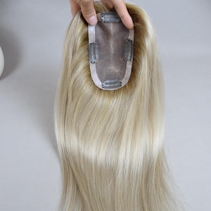 3x5インチモノベースアッシュブロンドヨーロッパ人毛バージンヘアトッパー贅沢な品質シルクヘアトゥーピー薄毛の女性へのギフト