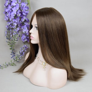 Full Hand Made Silk Top Kosher Wig,Medium Brown European Virgin Hair Jewish Wig Sheitel,Gifts For Women