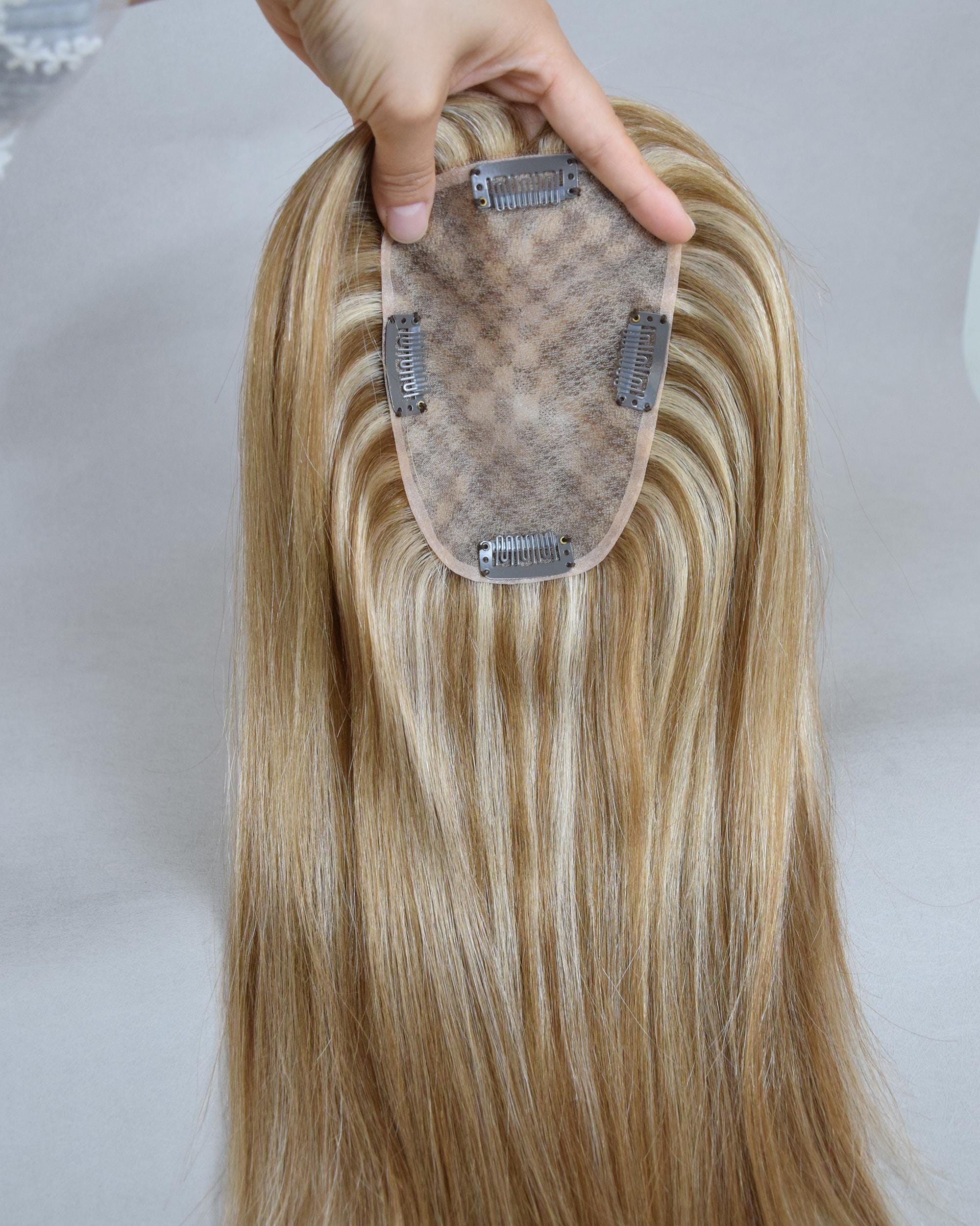 4x6" Mono Base Strawberry Brown Blonde European Human Virgin Hair Topper Luxious Quality Silk Hair Toupee Gifts For Women For Thinning Hair