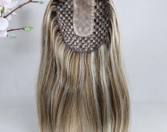 Sistema capilar integrado de malla transpirable con parte superior de seda y red de pesca. Prótesis de cabello virgen europeo. Regalo ideal para mujeres con cabello fino.