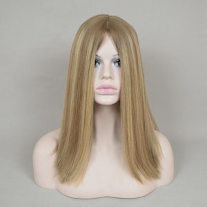 16&quot; Silk Skin Top Jewish Wig Human Virgin Hair Kosher Wig,Blonde Balayage Hair Sheitel Silk Top Wig For Women