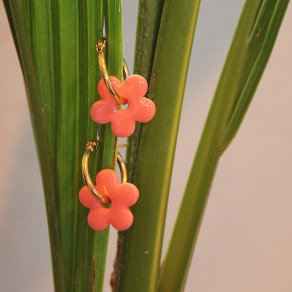 Paire de pampilles fleurs interchangeables 100% fait main, plein de coloris UNIS au choix!